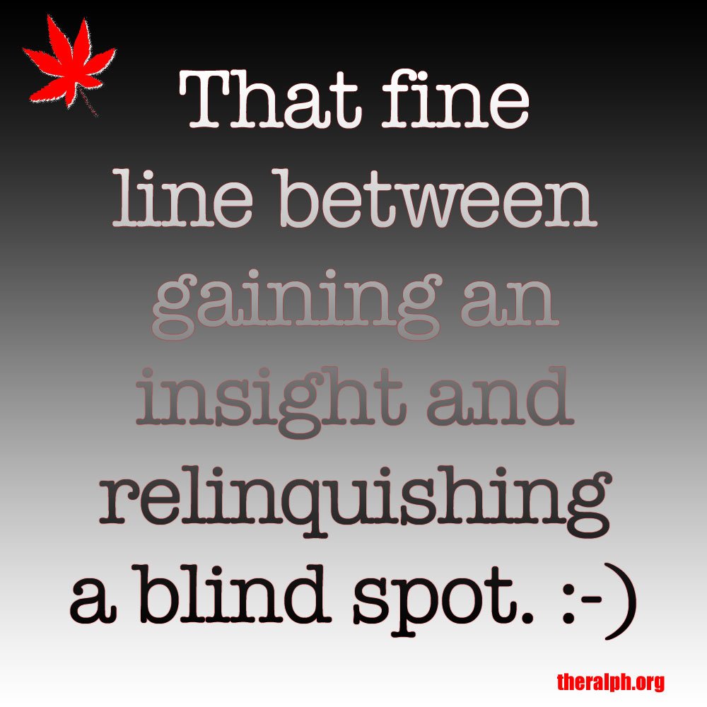 That fine line between gaining an insight and relinquishing a blind spot.
