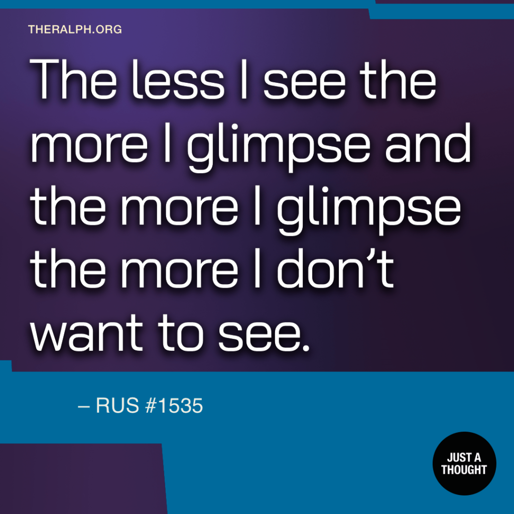 The less I see the more I glimpse and the more I glimpse the more I don’t want to see.