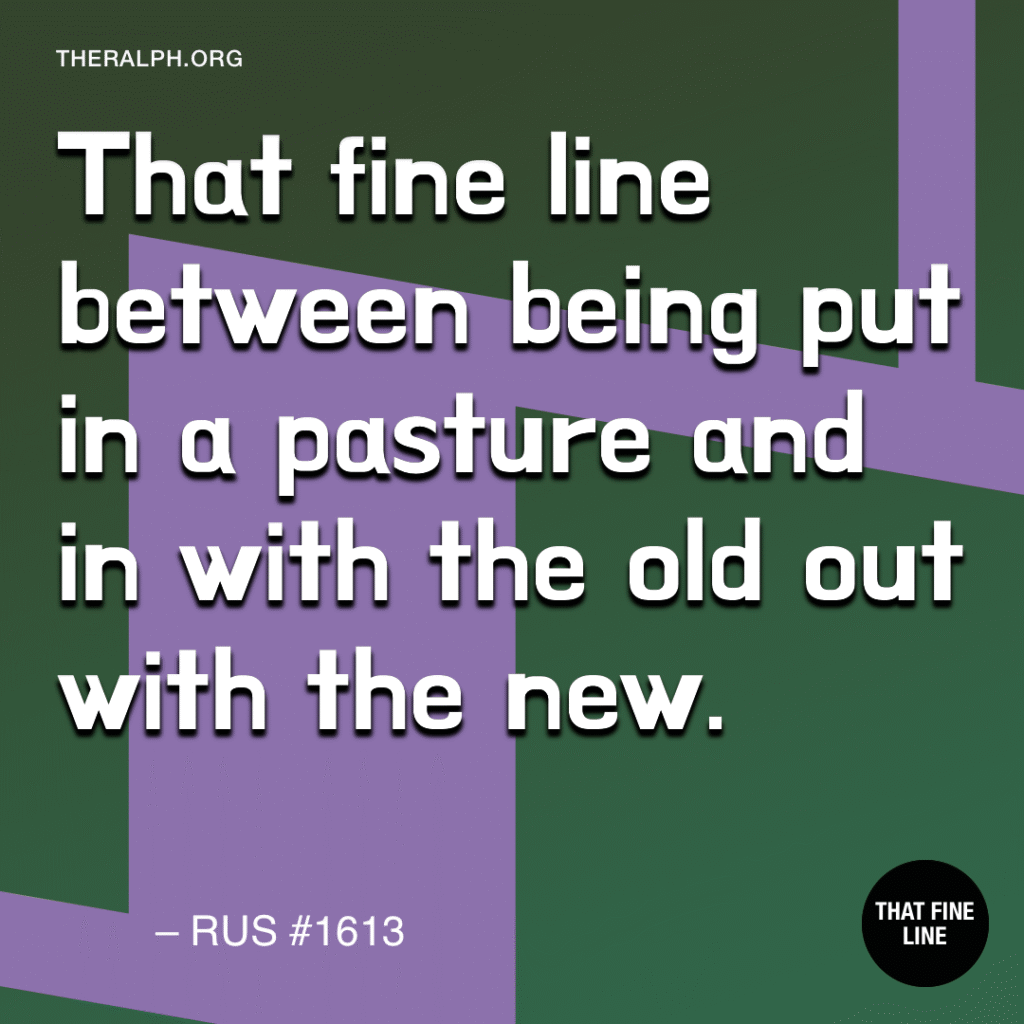 That fine line between being put in a pasture and in with the old out with the new.